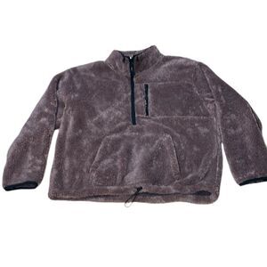 NWT Pink Fur Fleece 1/2 Zip Pullover Jacket, Pink mocha teddy, X-Large
